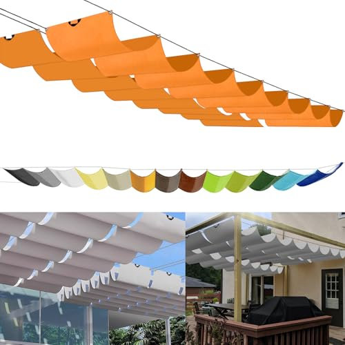 Einziehbares Welle Sonnensegel 0.9x6m, nach Maß Pergola Markise Verstellbar Schattenabdeckung 95% UV-Schutz & reißfest Inkl. Montageseilen für Terrasse Pergola Orange