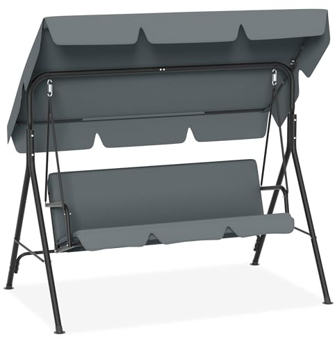 UISEBRT Hollywoodschaukel 3 Sitzer,Gartenchaukel mit Verstellbares Sonnendach,Schaukelbank bis 200kg Belastbar,Gartenliege Wetterfest Outdoor & Indoor,193x110x152cm,Anthrazit