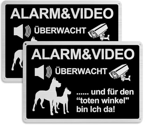 2 Stück Videoüberwachung Schild Set 20x30cm,Warnung vor dem Hunds Schilder Lustig Metall Alu Gebürstetes Videoüberwacht Schilder Achtung Hundschild Warnung vor dem Hund Schilders für Zuhause Outdoor