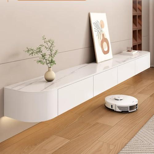 Modern White TV Stand 120 cm Wide Lowboard Floating Design Living Room Furniture with Sintered Stone Top Stylish TV Unit for Contemporary Spaces