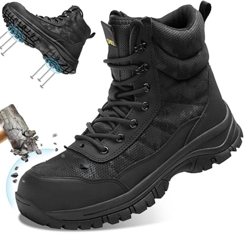 SPIEZ Zapatos de Seguridad Hombre con Puntera de Acero, Antideslizantes y Antiperforación, con Cremallera Lateral, Ligeros y Cómodos para Construcción, Almacén y Taller, Tallas 41.5