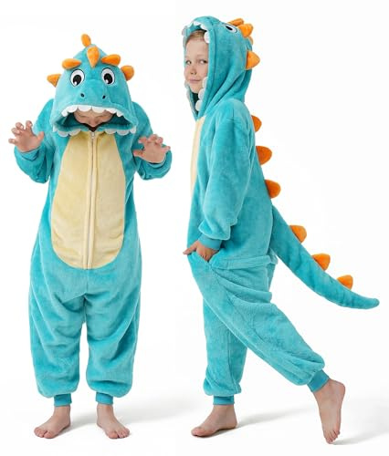 DILUFUN Kids Dinosaur Onesie Halloween Funny Costume Cosplay Pajamas DGR3 | Kids Dinosaur Onesie,Halloween Funny Costume Cosplay Pajamas,Cozy Warm Flannel Sleepwear,Boys Girls Christmas Gift 5-6Y