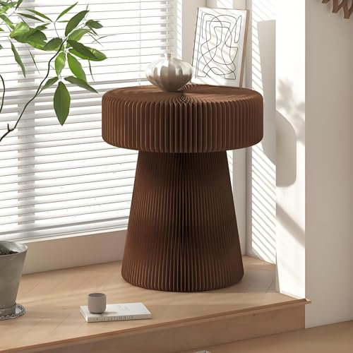 SDCGB Runde Kraftpapier Couchtisch, Modernes Design Accordin Folding Papier Beistelltisch Portable Accent Tisch für Wohnzimmer, Schlafzimmer, Brown