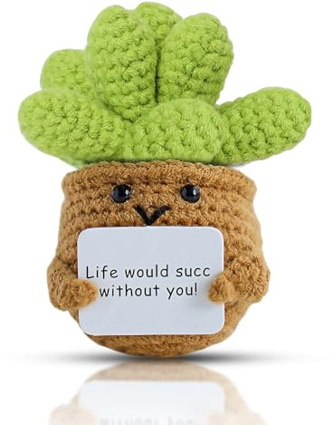 Cornly yumi Emotional Support Gift, Positive Plant Crochet Dolls, Handmade Knitted Cactus Galentines Gifts with Encouragement Card, Positive Animals for Home Desktop Decoration (Succulent)