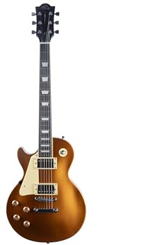 EKO GUITARS – LS‑300 LH Linkshänder E‑Gitarre, Korpus aus Pappel, Hals aus Ahorn, Griffbrett aus Lorbeer, 2 Humbucker, Tune‑O‑Matic Bridge, 22 Bünde, Mensur 630 mm, Farbe Gold