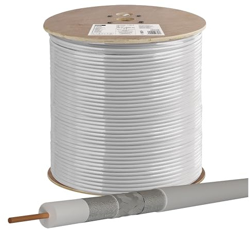 EMOS - Cavo antenna 500 m per SAT TV e CCTV tipo CB113 - Classe A+ - schermatura tripla - Cavo TV satellitare CCT con schermatura Trishield - Resistenza 75 ohm - Bianco