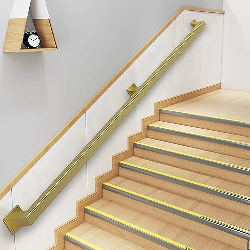 Moderno kit di corrimano da parete – robusto ringhiera per scale in metallo dorato per la sicurezza di interni, loft, villa, corridoi