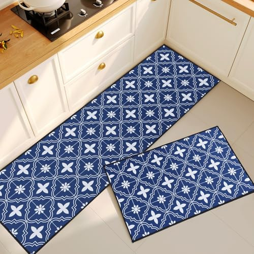 BWBIKE 2 Piezas de Alfombra de Cocina Antideslizante y Lavable, Tapete Absorbente para el Suelo de Cocina, Pasillo, Comedor y Entrada