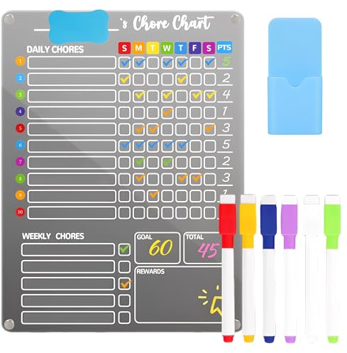 SQAQS Magnetisk Torkturk Kalender Kylskåp Klistermärke Planeringsplatta, Öka Effektiviteten, Family Weekly Chores Checklista med Måltidsplanerare, 40x33 cm, Återanvändbar Planeringsmanual