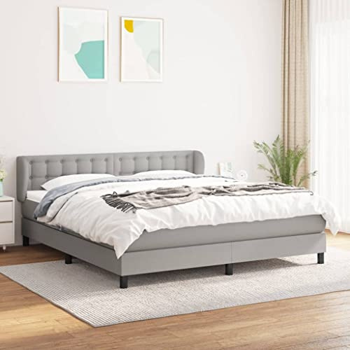 Frdhee Doppelbett Seniorenbett Bettrahmen,Boxspringbett mit Matratze Hellgrau 160x200 cm Stoff,Bett Für Schlafzimmer Gästezimmer,Kompakte Verpackung,Einfache Montage