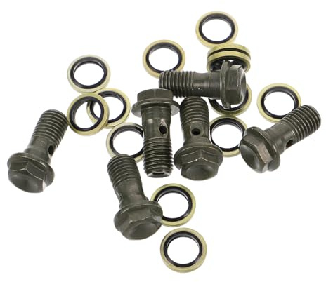 IMIKEYA Kit de 6 Tornillos Metálicos M10X125 para Tubería Hidráulica de Freno Racores y Arandelas de Sellado Repuesto Compatible para Motocicletas Quads Scooters y Motos de Arena