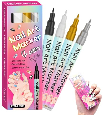 Marcatore per Unghie - Set di 4 Penne con Punte Portatili e Colorate - Penna da Schizzi, Puntinatura e Evidenziazione,Decorare Linee Casa e Salon per Manicure Fai Da Te