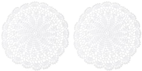 QUARKZMAN 2 Stück Spitzendeckchen, 23cm Deckchen Rrund Häkeldeckchen gehäkelt, Baumwolle, Spitze, Tischsets, Vasenpads, Geeignet für Küche, Esszimmer, Dreamcatcher Dekoration Weiß
