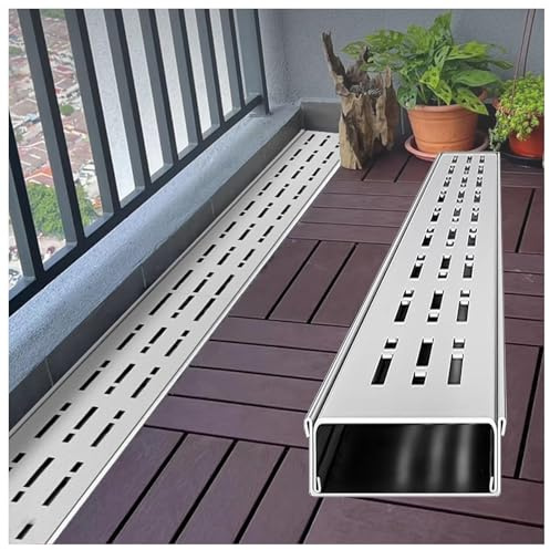 Canaleta Desague con Rejilla 304 Acero Inoxidable, Canaleta de Drenaje,Rejilla Desague Jardin de Canal for HormigóN, Adoquines, Patios o Caminos Peatonales(H8*W3.5CM/H3.15*W1.38IN)
