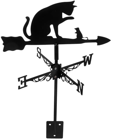 Hohopeti Outdoor Stainless Steel Cat and Mouse Yard Weathervane Metal Wind Direction Indicator Garden Decor for Roof and Patio
