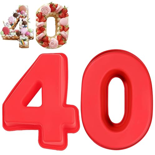 Pxvelcn Number 40 Cake Tins Moulds Non-Stick, Large Number Cake Moulds Made of Food-Grade Silicone, Birthday Numbers Cake Pan for Baking Tray, Oven and Dishwasher Safe (40)