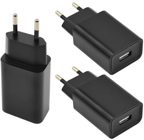 3 Unidad Adaptador de Red USB 5V 2A 10W Enchufe Euro Cargador Enchufe | Adaptador para Móvil, Monitor, Auriculares, Lámpara de Mesa, Lector de Libros Electrónicos, Tablet Infantil - Nero