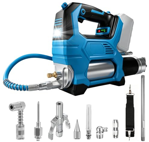 tivekeo Batteridriven fettpress – 600 W borstlös motor, 12 000 psi, 170 g/min flödeshastighet, 3-stegs hastighetskontroll, kompatibel med Makita batteri, för 400 ml patroner och löst fett, med