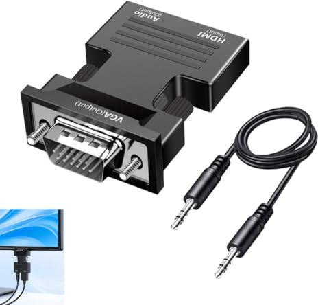 Convertitore da VGA a HDMI, adattatore VGA HDMI con audio attivo da maschio a femmina, convertitore 1080P Full HD con alimentazione USB, ingresso audio da 3,5 mm, per PC, laptop, monitor, TV