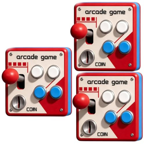 Panel de Interruptor de Arcade Retro, Placa de Pared de botón de Joystick clásico, Tres Tipos de decoración de Pared de Sala de Juegos Vintage de Arcade Retro, Regalo de Cueva de Hombre (A3pcs)