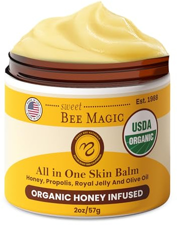 Sweet Bee Magic Organic Honey Bee Balm for Face, Skin & Body - All in One Honey Balm - Beeswax Body Moisturizer - All Natural Aid - 1 jar (2oz)