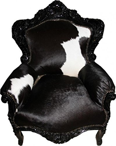 Casa Padrino Barock Sessel King Kuhfell/Schwarz - Echtes Kuhfell - Antik Setil Fell Sessel - Möbel