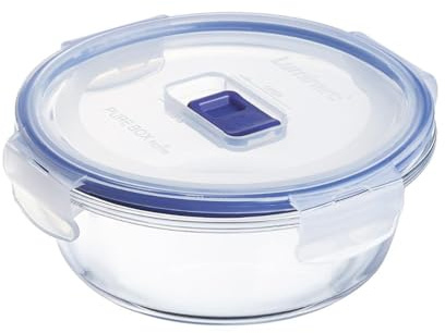 Luminarc Recipiente hermético Pure Box Active de vidrio, 67 cl | Transparente, formato redondo, tapa con 4 cierres y válvula, apto para microondas y frigorífico, fabricado en Francia