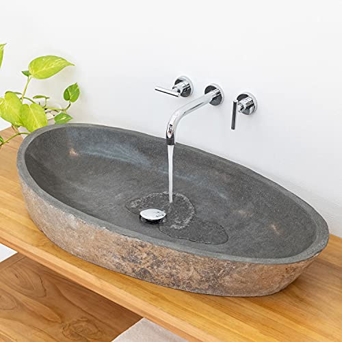 wohnfreuden 100 cm ovales Naturstein Waschbecken in grau
