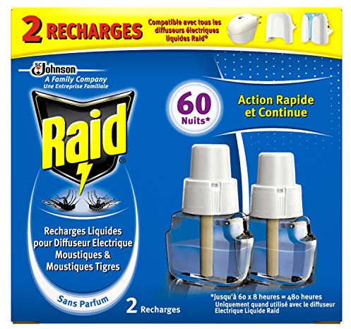 Raid Liquid Electric Refill for Diffuser Mosquitoes and Mosquito Tigers 60 Nights, Insecticide, Set of 2