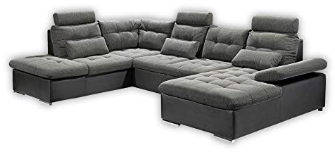 JAKARTA Wohnlandschaft in U-Form in Lederoptik, Dunkelgrau / Anthrazit - Ausziehbares Sofa mit Schlaffunktion & Bettkasten - 324 x 107 x 170 (218) cm (B/H/T)