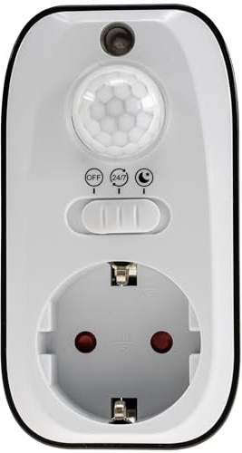 Zwischenstecker Steckdose mit Bewegungsmelder | 230V, 1200 Watt, 8m Reichweite, Tag Nacht Erkennung, Ab 1 Watt für LED