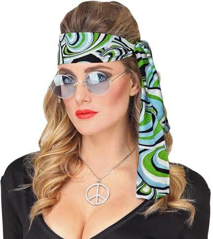 W WIDMANN MILANO Party Fashion - Fascia per capelli anni '60 e '70 | Fascia per capelli per costumi hippie / Flower Power, Carnevale, feste a tema, festival