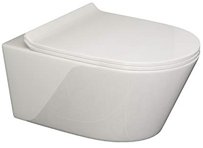 SSWW Hänge WC spülrandlos 54 cm, Wand WC Tiefspüler mit Softclose Toilettendeckel & Absenkautomatik, abnehmbarer WC-Sitz, Keramik mit Nanoversiegelung & Lotus-Effekt, 54x36x31 cm