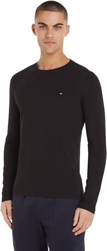 Tommy Hilfiger Herr långärmad stretch smal passform bomullströja, svart (svart), XL