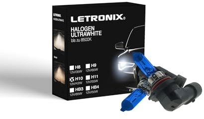 letronix Halogen Auto Lampen H10 12V 8500K Kalt Weiß Xenon Optik Gas Ultra White Look Birnen Lampe Abblendlicht Nebelscheinwerfer Fernlicht Kurvenlicht Zulassung E-Prüfzeichen (LED Optik) (H10 42W)