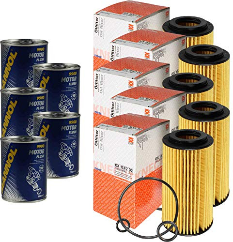 Lot de 5 filtres à huile d’origine MAHLE/KNECHT OX 153/7D2 + 5 x rinçage moteur SCT Flush