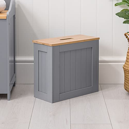 CHRISTOW Bathroom Storage Box, Bamboo-Effect Lid, Grey