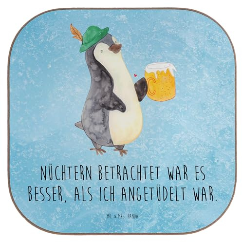 Mr. & Mrs. Panda Tischuntersetzer Pinguin Bier - Geschenk, Untersetzer für Gläser, Becheruntersetzer, gläseruntersetzer, Oktoberfest, Beschwippst, Pinguine, Tassenuntersetzer, Coaster, Angetüdelt