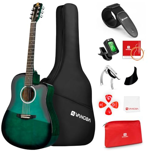 Vangoa Acoustic Guitar, 41 inch Full Size Cutaway Acoustic Guitar Kit with Padded Case, Tuner, Strap, Picks, Capo, Extra Strings for Beginners, Green