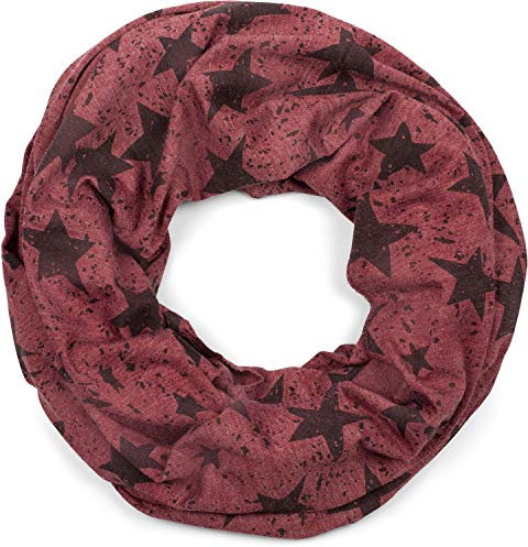 styleBREAKER Unisex Loop Schal mit Sterne Splat Style Print, Leichter Schlauchschal Farbspitzer Muster, Tuch 01017142, Farbe:Bordeaux-Rot meliert