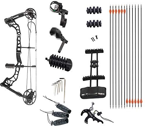 SHARROW Compoundbogenset Jagdbogen 35-70 lbs Einstellbar 320 FPS Rechte Hand Sportbogen Erwachsene Compound Bögen Mit Zubehör 12PCS Carbonpfeile Release Aids für Outdoor Bogen Jagd (C)