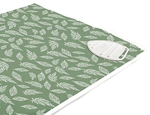 Encasa XO Case da stiro stuoia/pad 120x70 cm con imbottitura da 3 mm e supporto in ghisa siliconica per la pressatura a vapore sul tavolo o sul letto - Grandi foglie verdi
