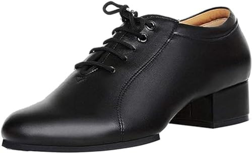 Chaussures de Danse en Cuir pour Hommes Salle de Bal & Latine avec Basket de Fitness à Talon (Noir, Numeric_37)