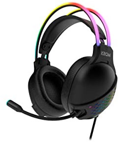 KROM KLAIM - Gaming Headset mit Mikrofon, Stereo Sound Regenbogen RGB LED, Lautsprecher 50mm, verstellbarer Kopfbügel, Micro Flexibel, USB, PC Kompatibel, Schwarz