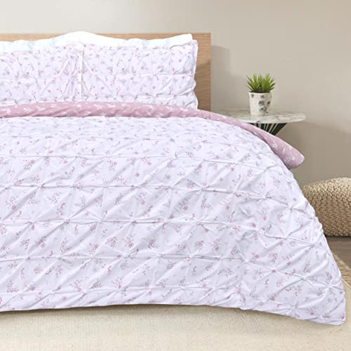 Sleepdown Duvet Cover Set, Polycotton, Blush Pink White, Double