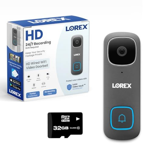 Lorex 1080p Wired WiFi Smart Video Doorbell Camera w/No Subscription Fee - Motion Detection, 2 Way Talk, includes 32GB MicroSD (Slate)