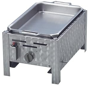 BSR-Grillen Profi Gasgrill 1-flammig Gastrogrill Gasbräter Gastrobräter Edelstahlpfanne hoher Rand Piezo-Zünder 1 Gasbrenner Gasregler stufenlos regelbar Edelstahl Gasschlauch & Druckminderer