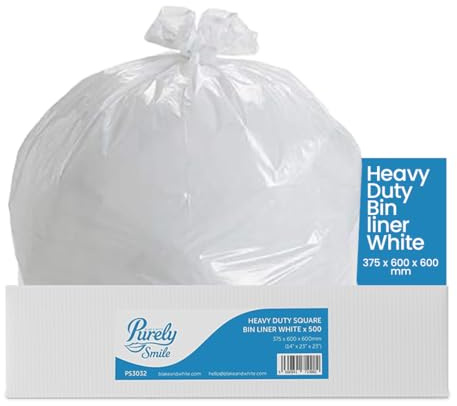 Purely Smile Square Bin Liners - Ultra Durable & Tear-Resistant White Bin Bags - Durable & Tear-Resistant Bin Liners for Household & Office Use - Heavy Duty Box of 500