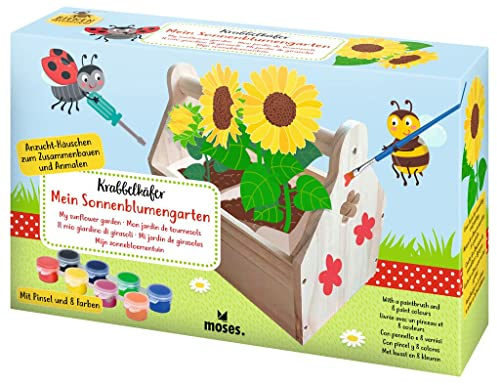moses. Krabbelkäfer Sonnenblumengarten, DIY Anzucht-Häuschen für Kinder, Anzucht-Set zum Sonnenblumen anpflanzen, inklusive Pinsel & 8 Farben zum Bemalen, ab 5 Jahren, (16158)