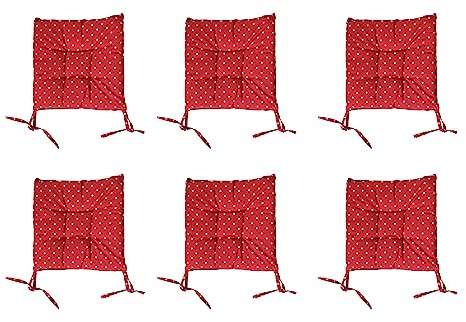 INTRECCI Set Cuscini Copri Sedia Cucina Imbottiti più Colori con Lacci 4 Punti Prodotto Italiano Quadrati 40 X 40 Cm con Lacci (Set 6 Pezzi, Rosso)
